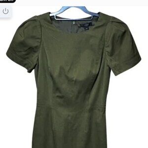 Mint Condition J. Crew Olive Green Puff Sleeve Sheath Lined Dress - Size 00